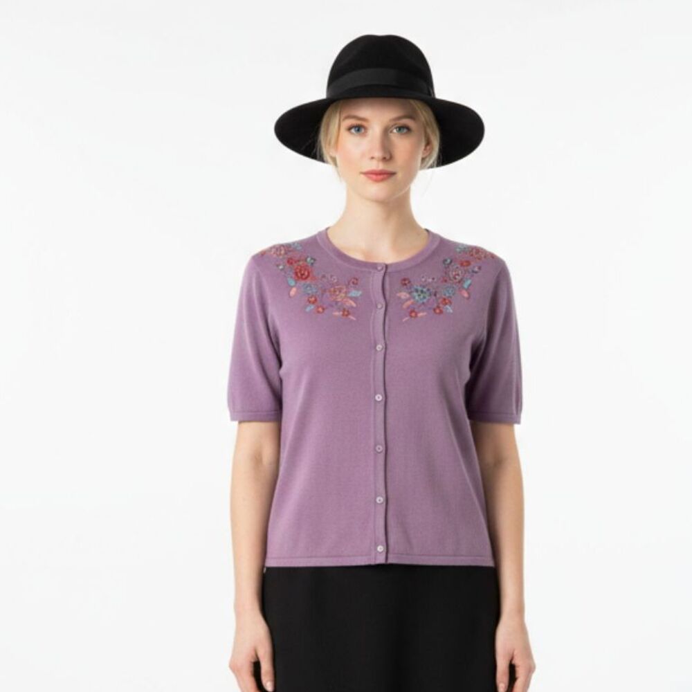 Pendleton Lavender Purple Floral Knit Button Cardigan Sweater NEW S